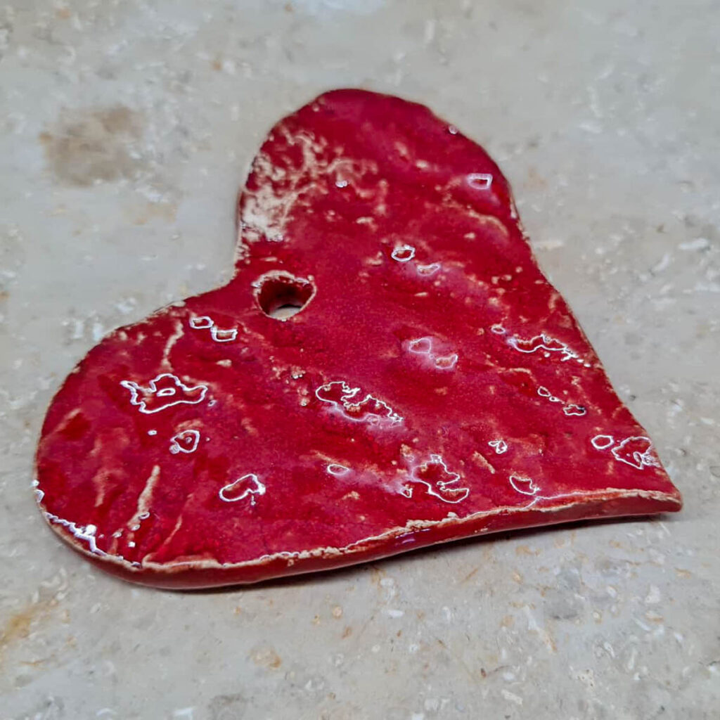 Kerámia szív - piros - 6 cm