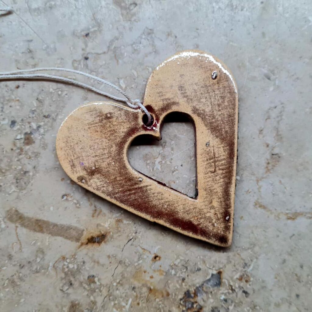 Kerámia szív - arany lüszter - 6 cm